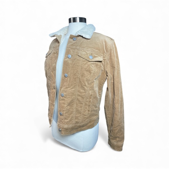 Corduroy Faux Sherpa Lined Trucker Jacket Tan Cozy Women’s Medium - Picture 5 of 9